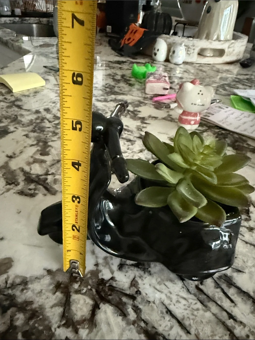 Black Ceramic moped Planter with Faux Succulent